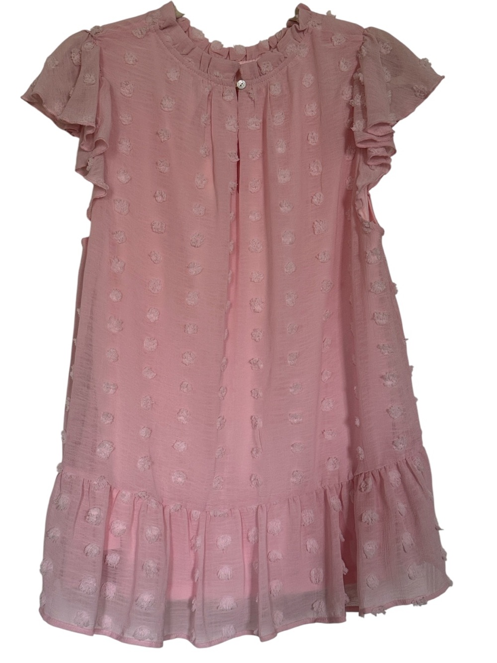 JODIFL Blush S/S Flutter Sleeve Textured Dots Ruffled Bottom Flowy Top Large NEW